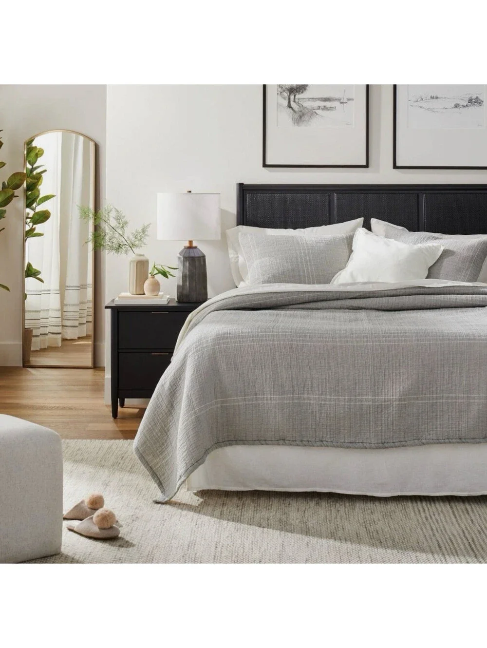 New - Full/Queen Microstripe Matelassé Coverlet Gray - Hearth & Hand w Magnolia